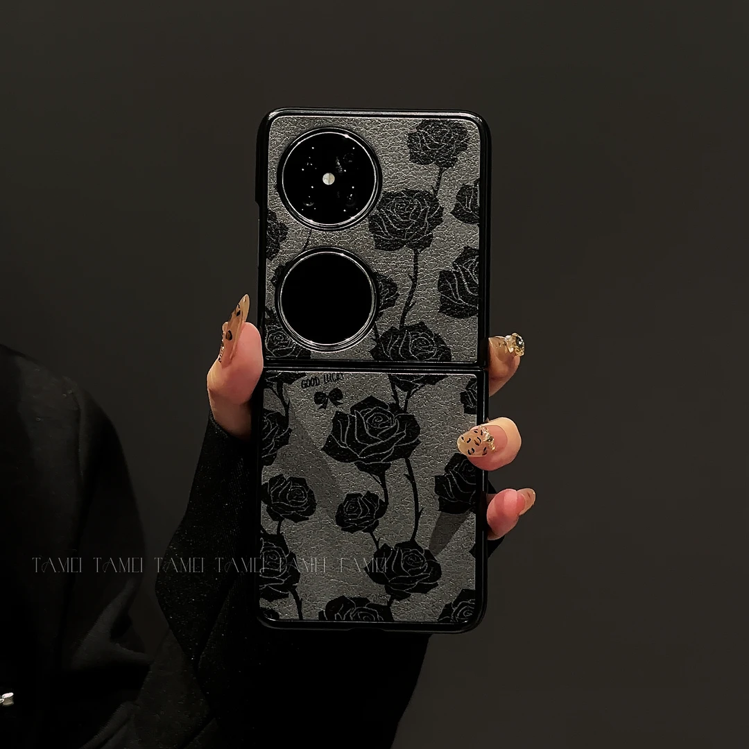 适用于华为pocket2手机壳羊皮FINDN3FLIP玫瑰华为pockets折叠屏