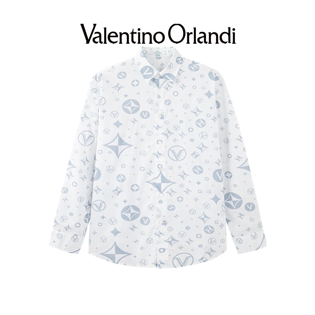 Valentino orlandi男士春秋A版时尚百搭满印老花logo长袖衬衫