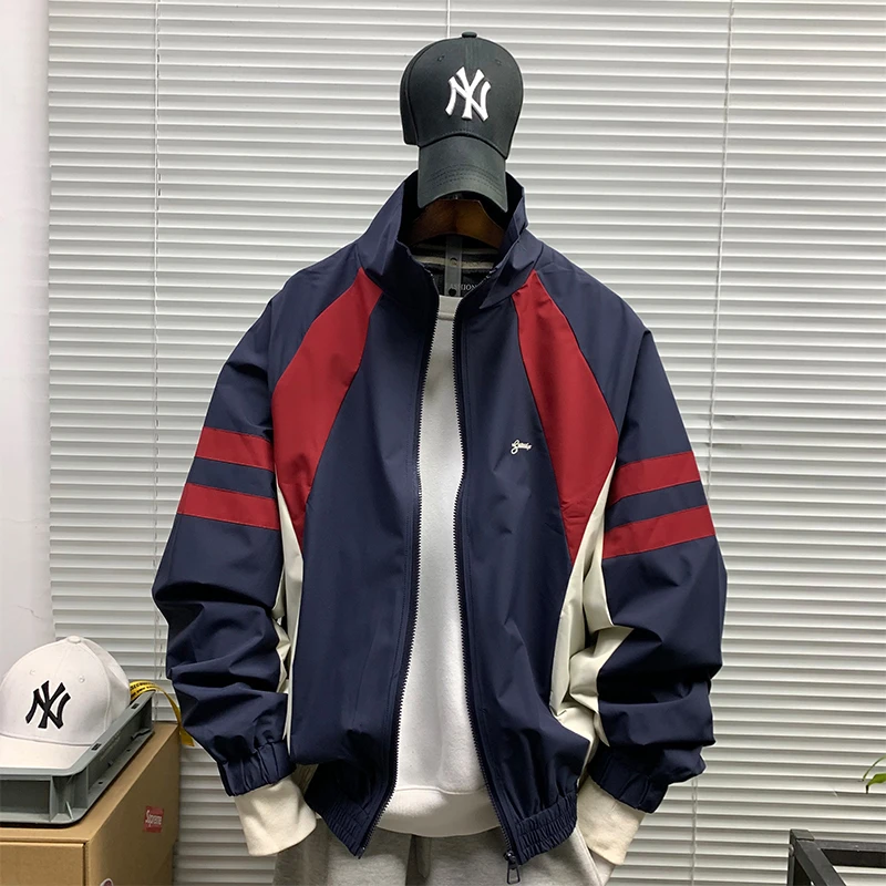 立领夹克男款春秋新款潮牌休闲宽松百搭运动拼接撞色机能痞帅外套