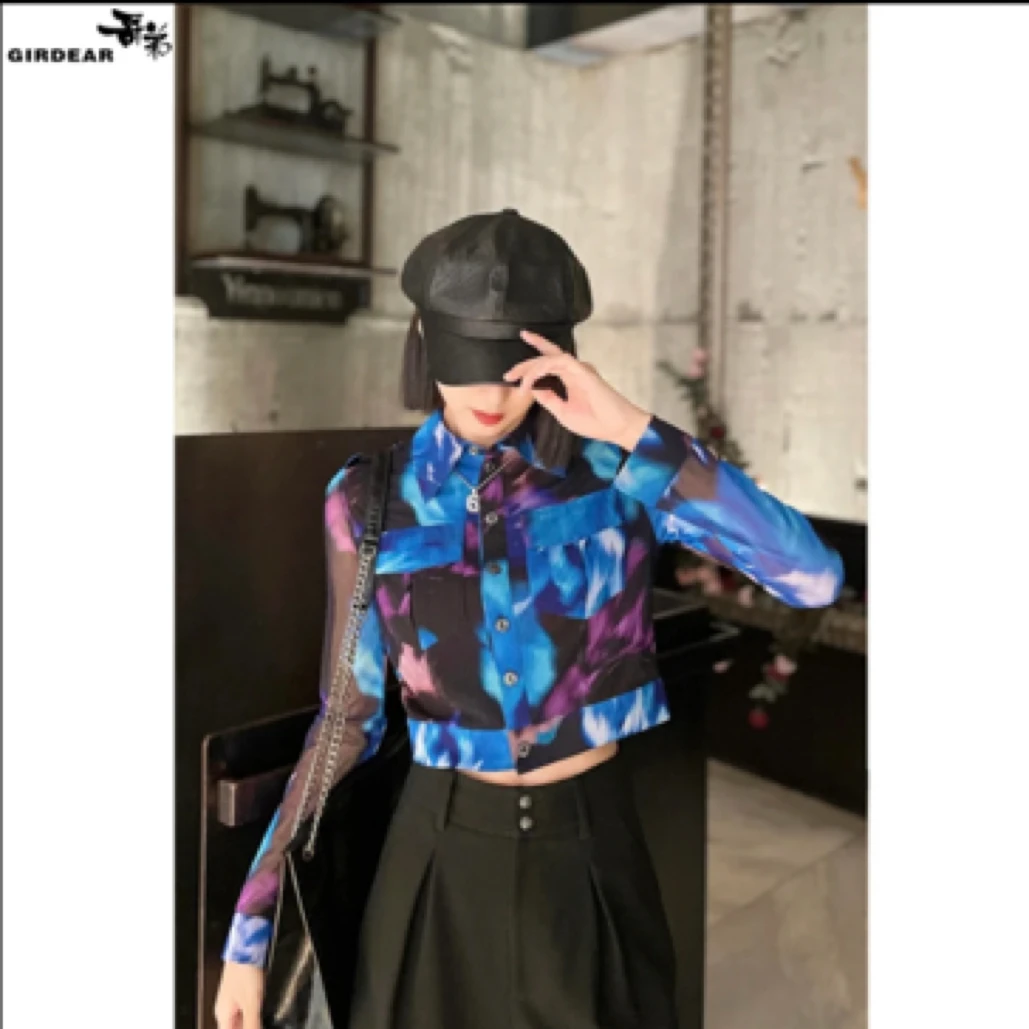 GIRDEAR/哥弟显瘦衬衫气质长袖时尚复古小众印花设计感1301009