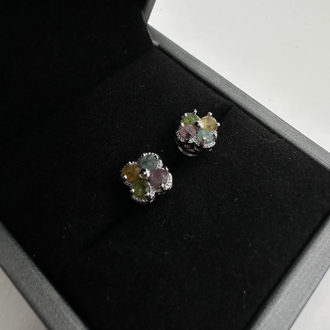 合金合成锆石耳饰 天然彩宝耳钉B001