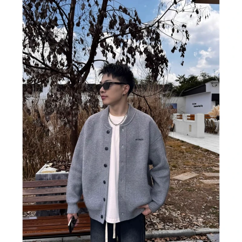 2025秋季新款休闲百搭高级刺绣小字母针织情侣同款毛衣开衫外套