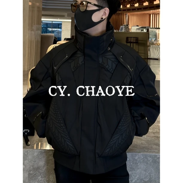 CY【CHAOYE】潮牌美式机能拼接拉链立领加厚防风防水保暖男士鹅绒服