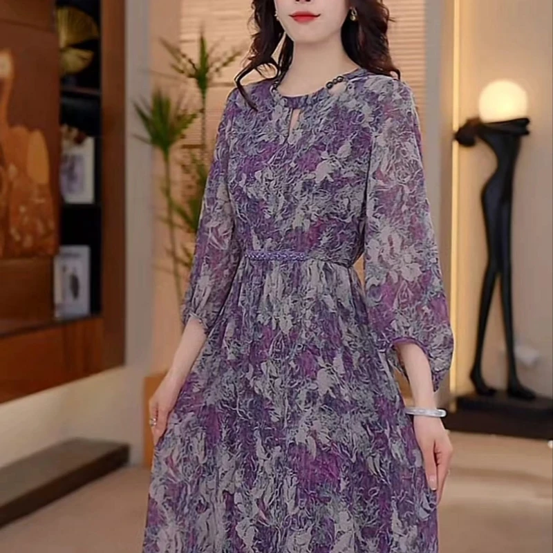 夏季新款连衣裙2025春优雅淑女休闲气质收腰显瘦度假裙W52A34473