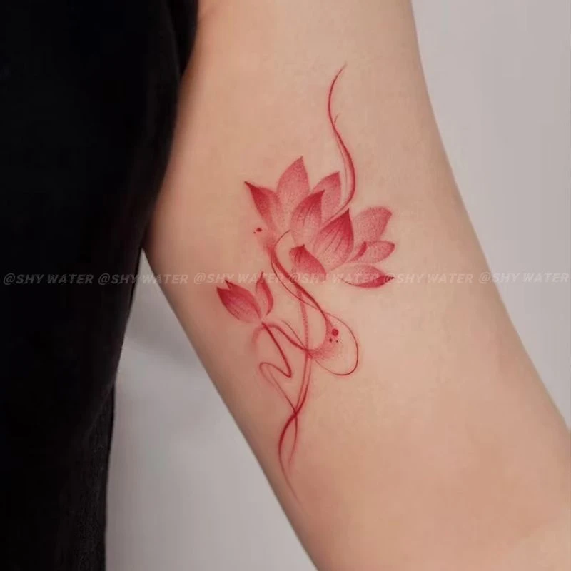 国风予独爱莲莲花彩色纹身贴ins纯欲风高级辣妹手臂防水持久遮疤