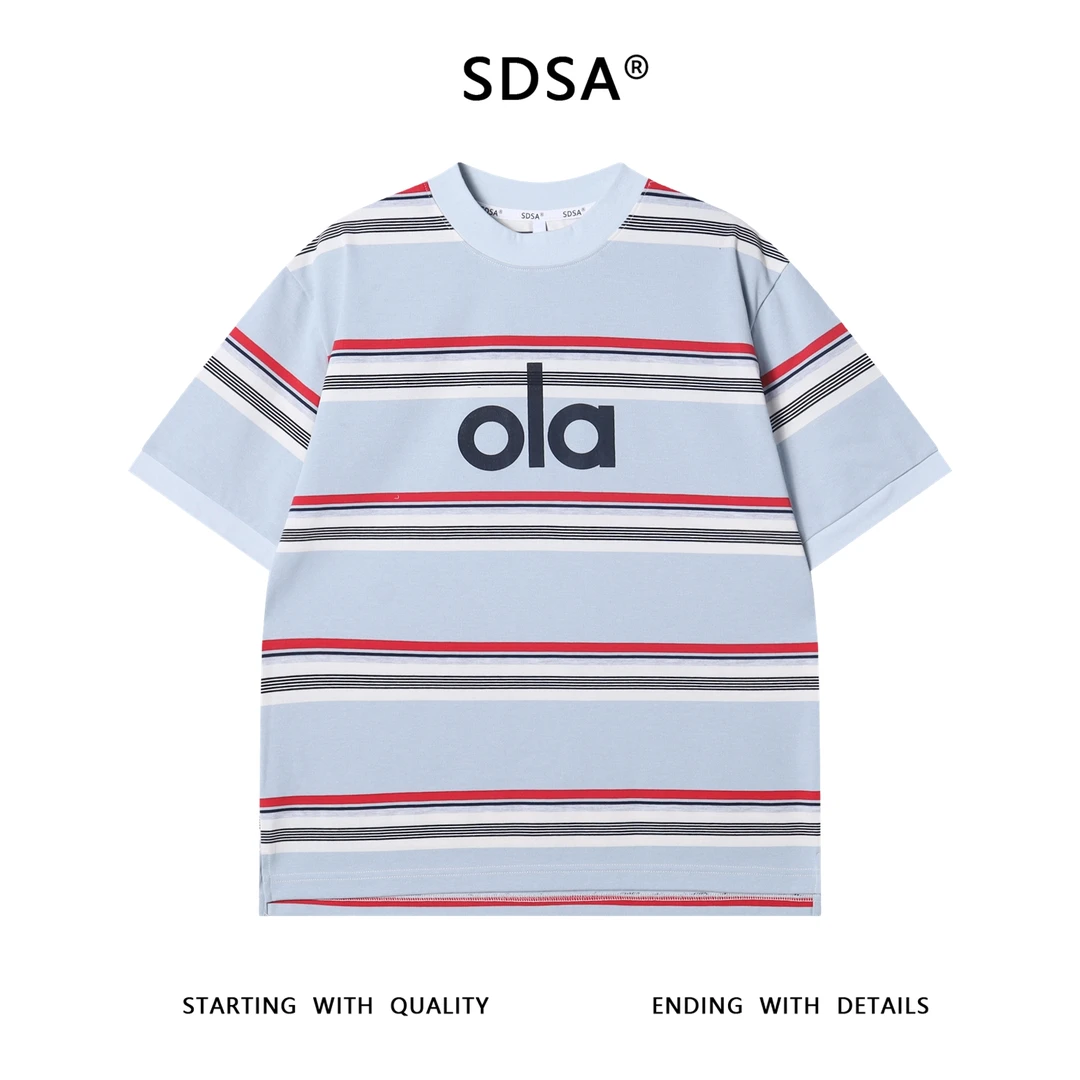 夏季高级感新款男士简约条纹印花字母短袖T恤慵懒风百搭圆领上衣