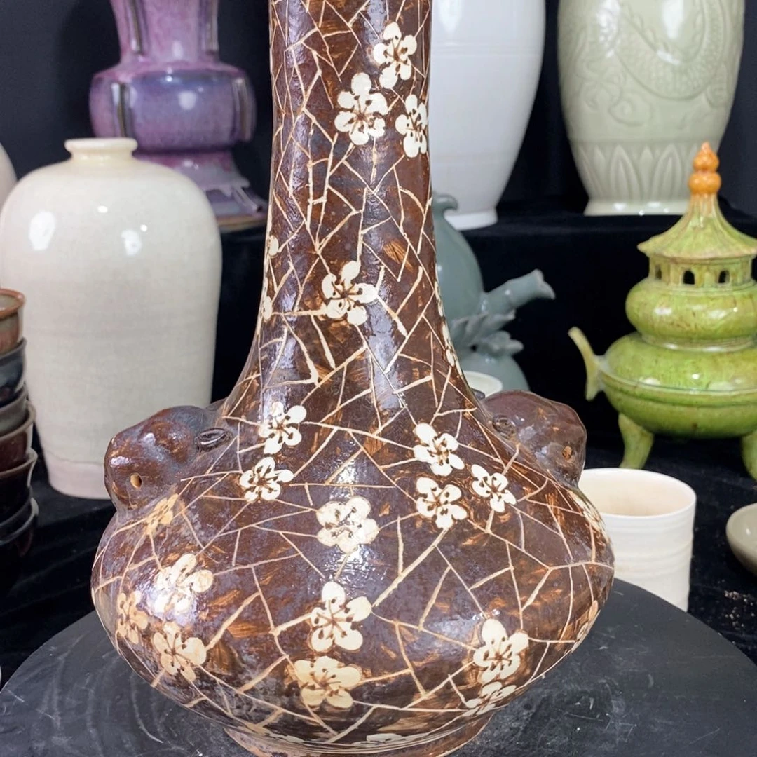 摆件吉州窑刻画一体瓶瓷器