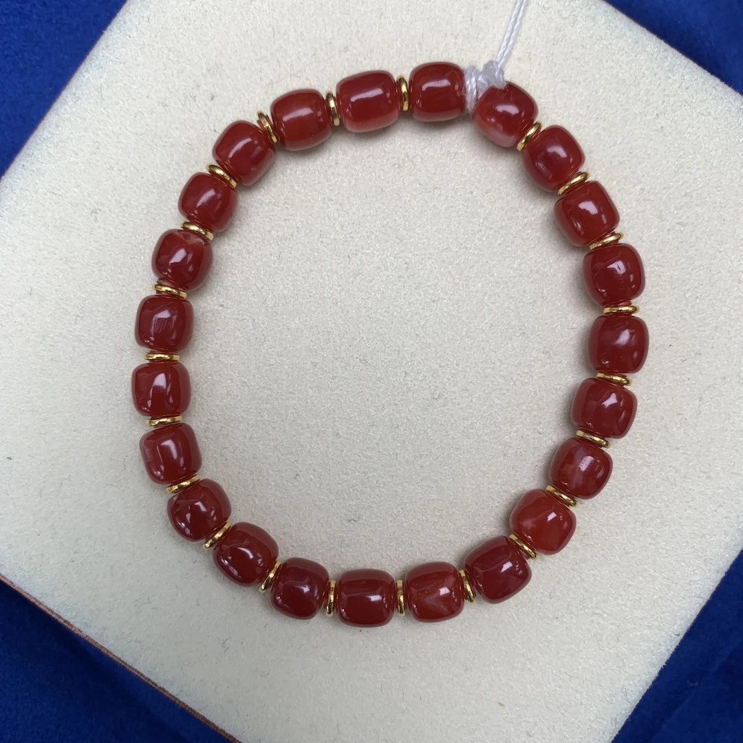 日本阿卡牛血红珊瑚单圈桶珠手串尺寸6+简约时尚款