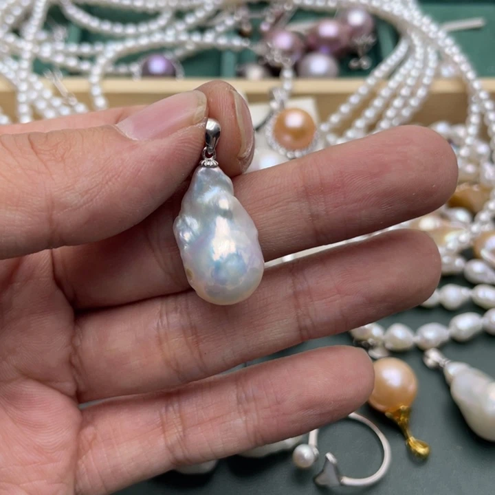 淡水珍珠吊坠(不含链)银S925镶嵌玫**士