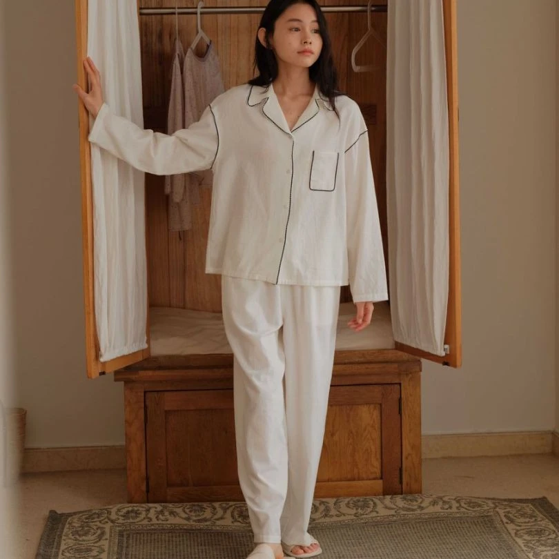 女士dw251cz021新款白色简约休闲家居服套装