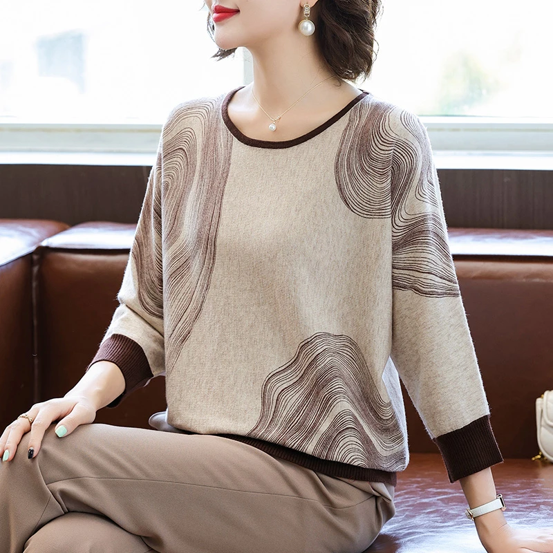 罗蒙妈妈春秋洋气大码打底衫中年女装新款毛衣中老年秋装针织上衣