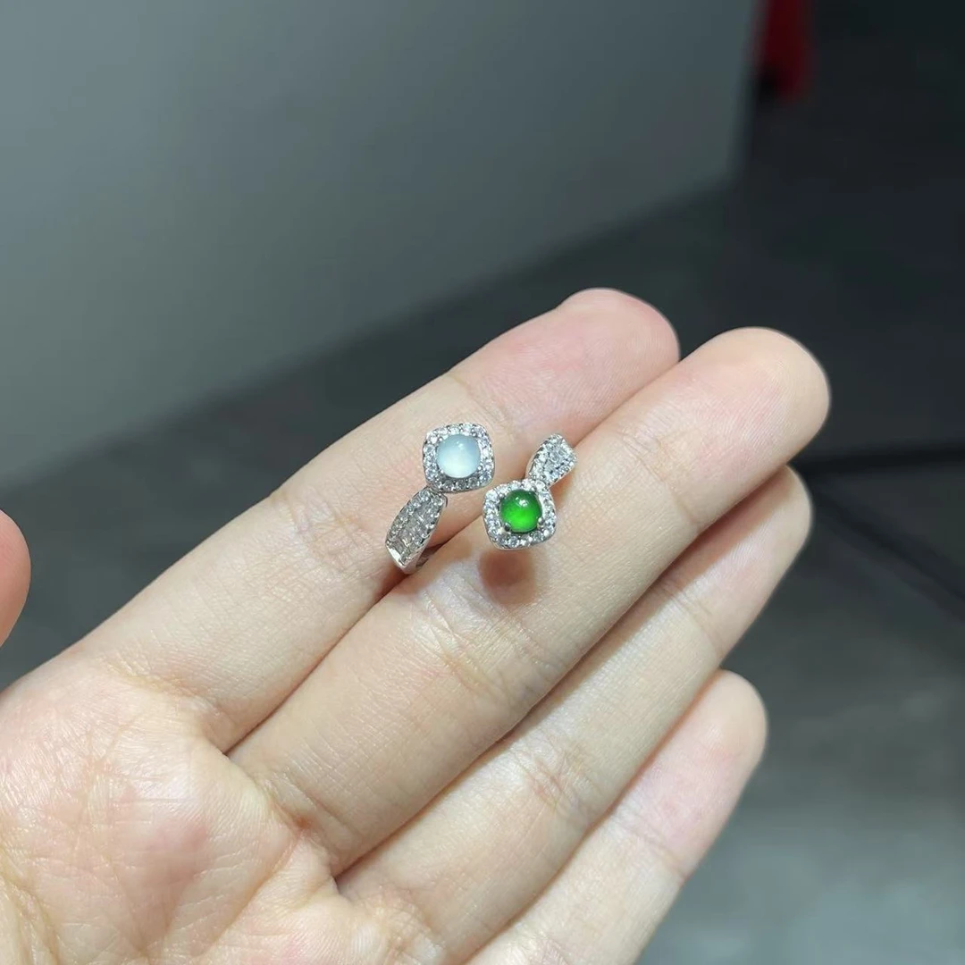 【玉见】天然A货翡翠S925银设计款种色戒指