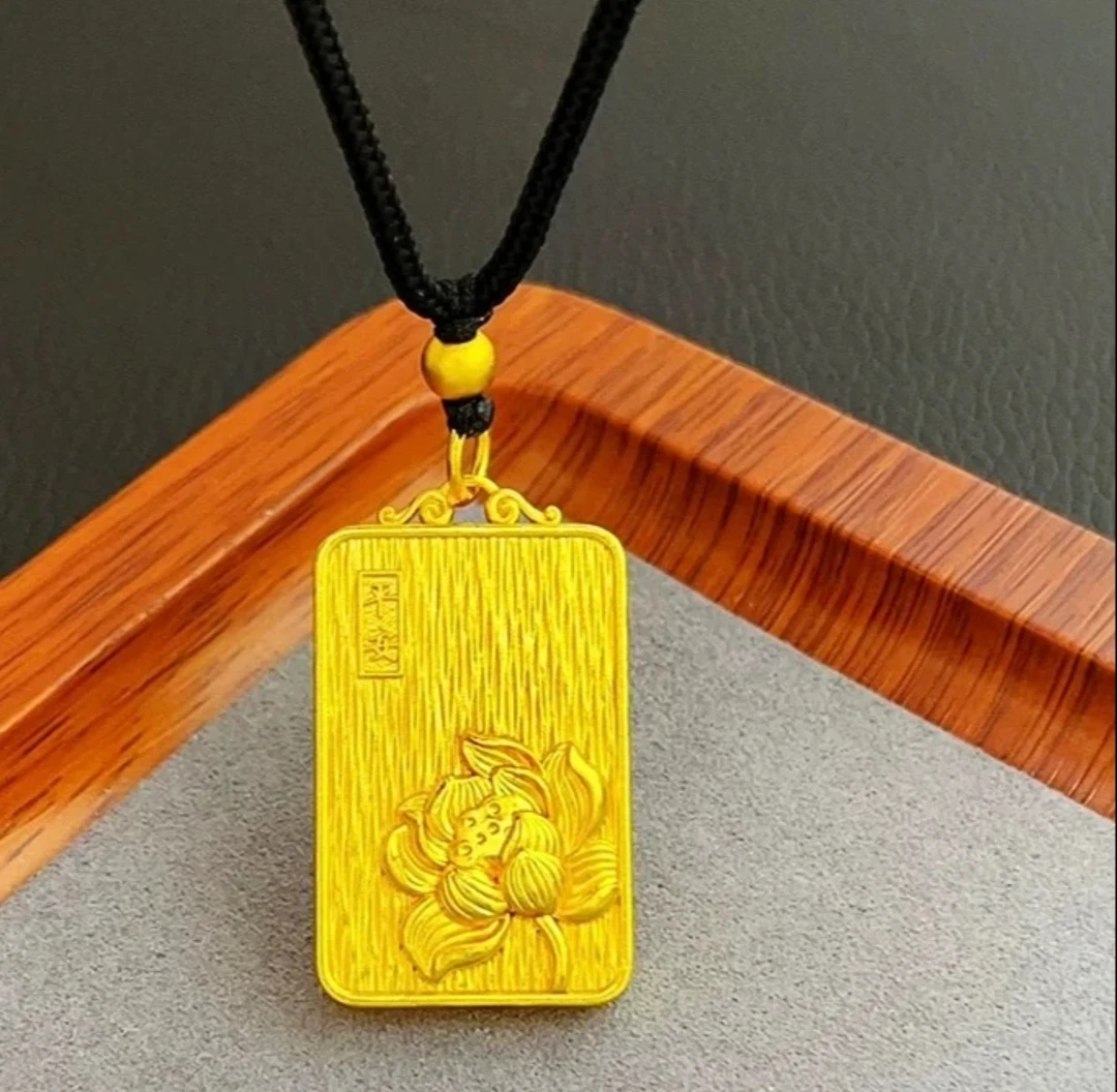 铜合金布艺项链 铜合金项链平安荷花无事牌镂空精美手工时尚百搭