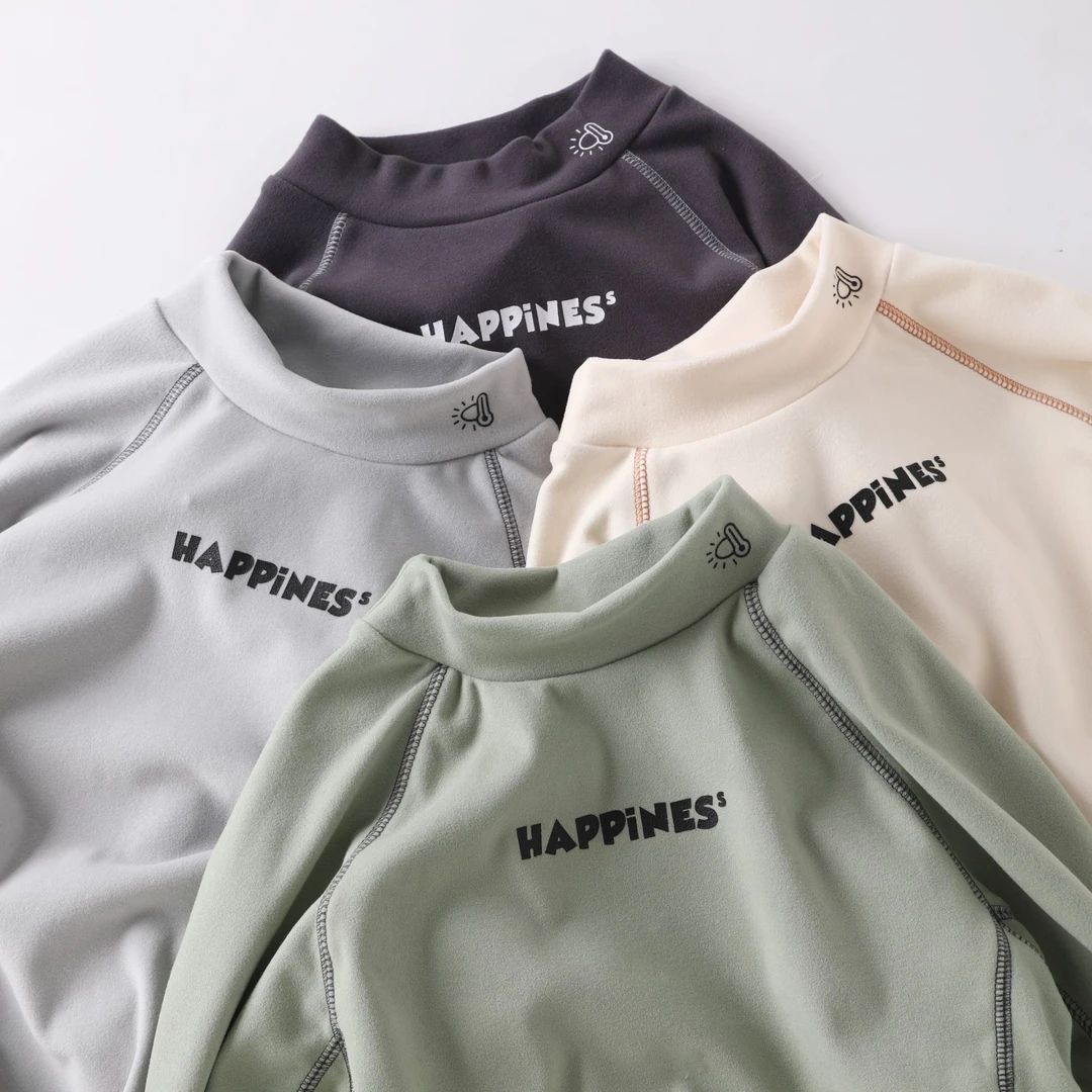 儿童冬季加厚印花字母半高领中大童拼接打底长袖T恤  4035