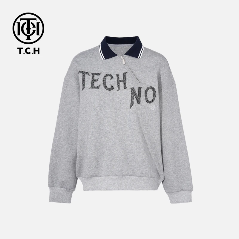 TCH私服烫钻工艺时尚休闲百搭简约秋款卫衣女T75C11E1008轻奢tch