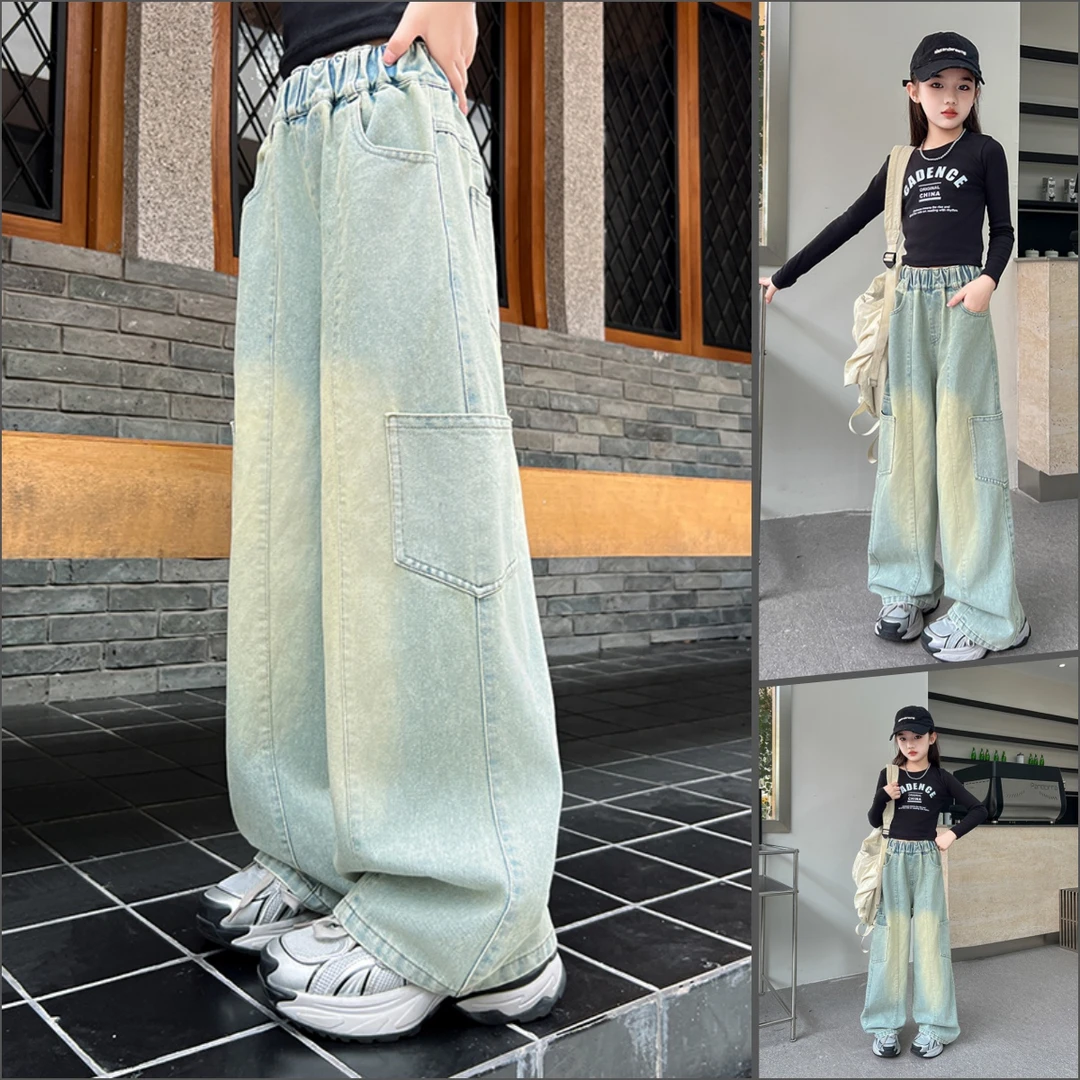 女童牛仔裤春秋装2025新款儿童洋气直筒阔腿裤韩版宽松时髦两件套