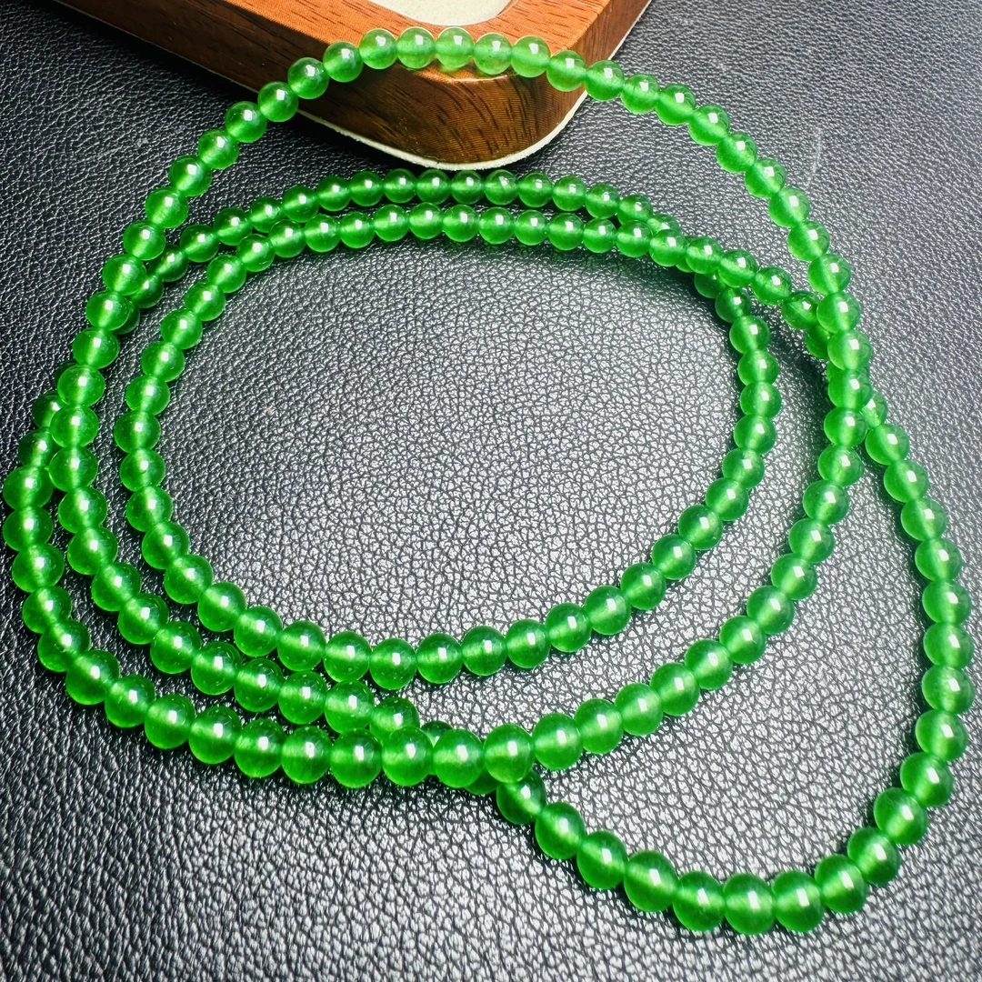 卡4+mm天然A货满绿圆珠项链-多样性发其一