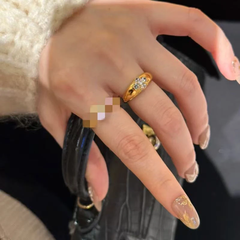 铜合金合成锆石戒指 SQ思岐新中式-精致高级亮面锆石花朵戒指5605