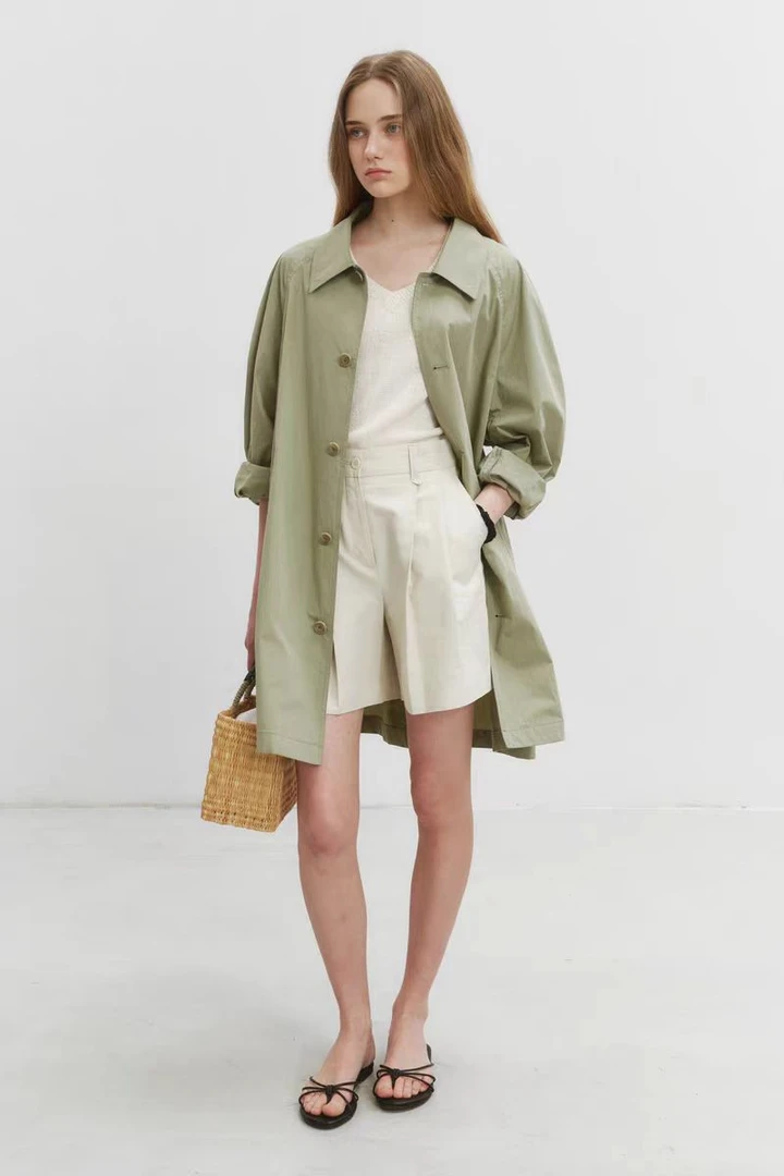 韩国DS秋季常规中长款插肩袖风衣翻领牛仔宽松休闲慵懒纯欲风女装