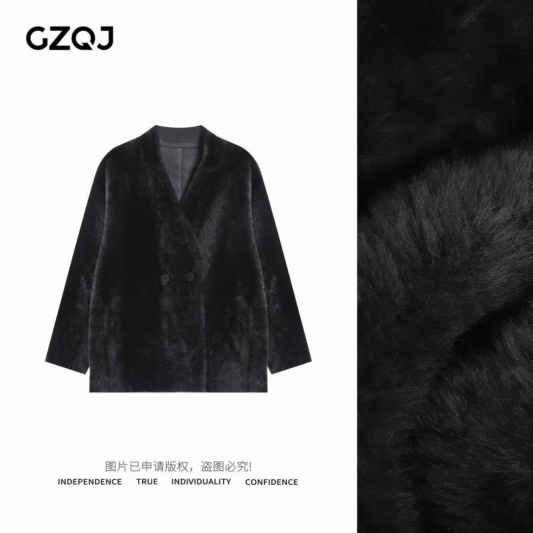 老琴私服【美丽法则】琥珀流光风拉贡皮毛一体V领毛毛外套冬季83063