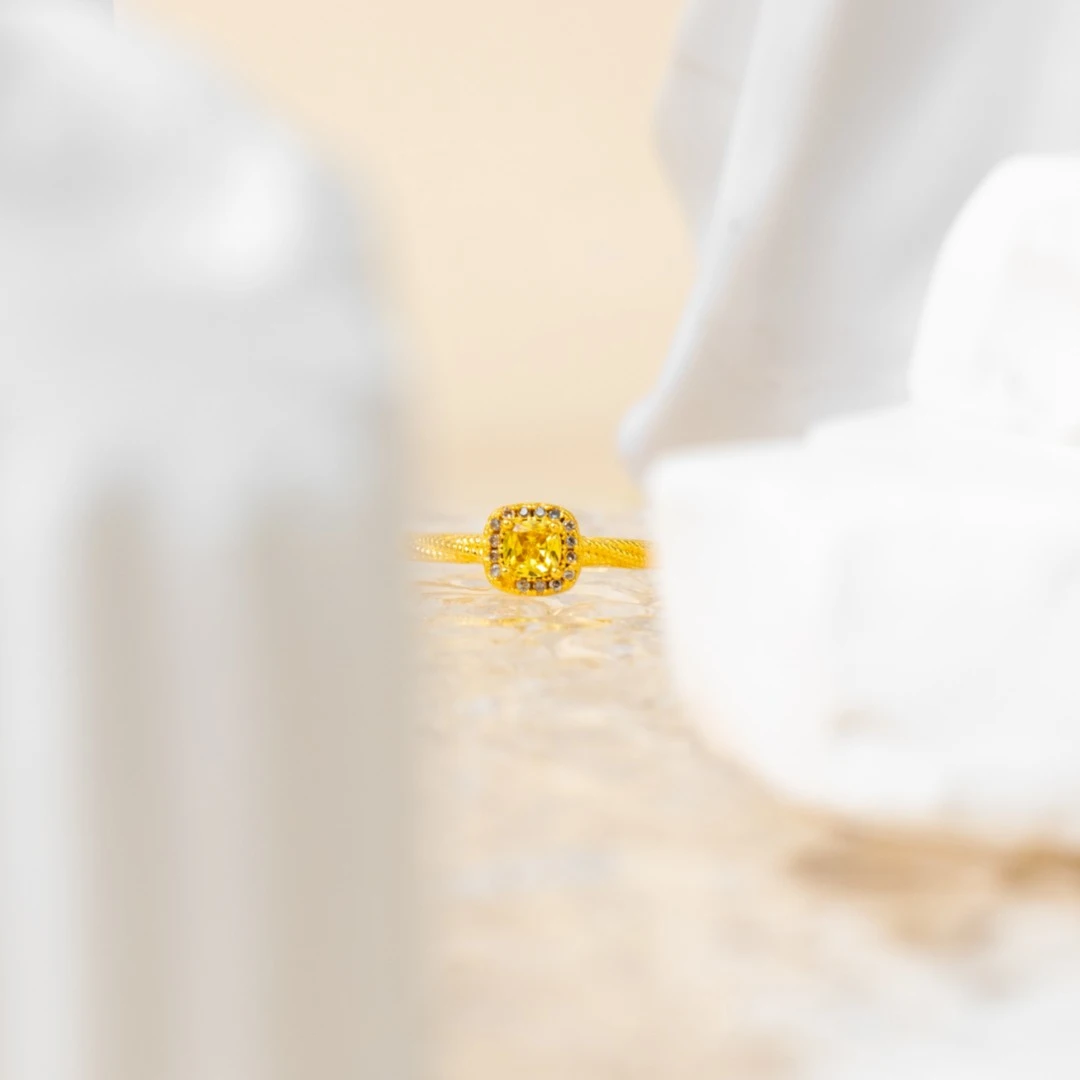 足银戒指 方糖黄钻戒指