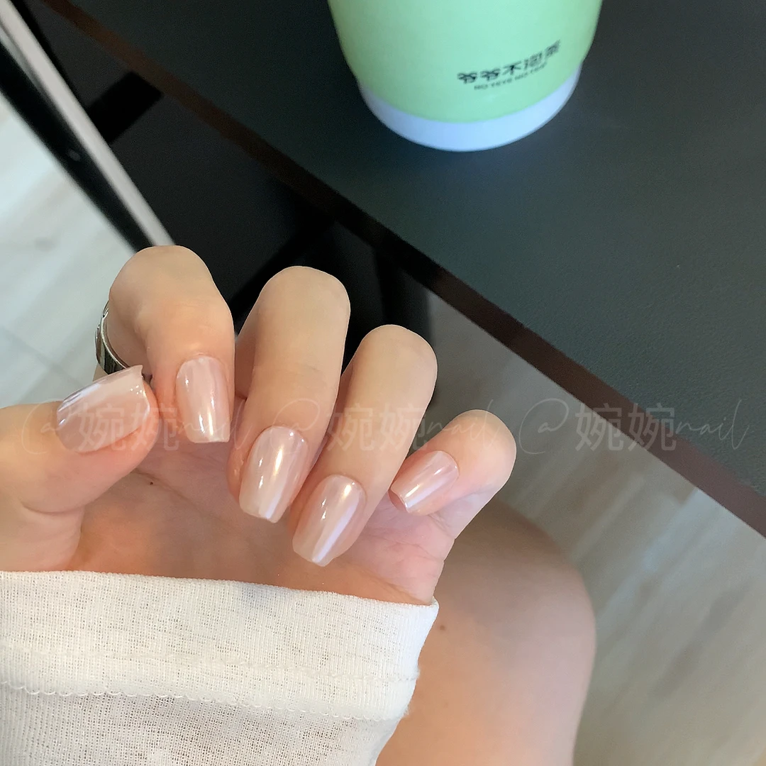 清！！！【海莉甲】手工穿戴甲新款高颜值白月光裸色显白短款美甲贴片