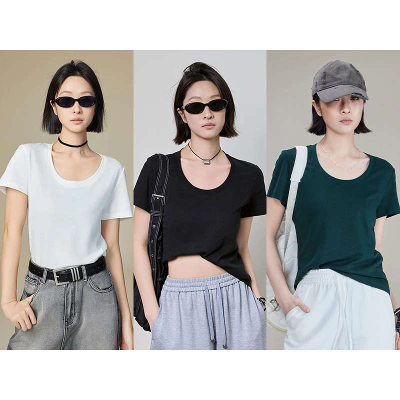 美洋MEIYANG 丝麻T恤 天丝苎麻|基础简约圆领百搭正肩短袖上衣U