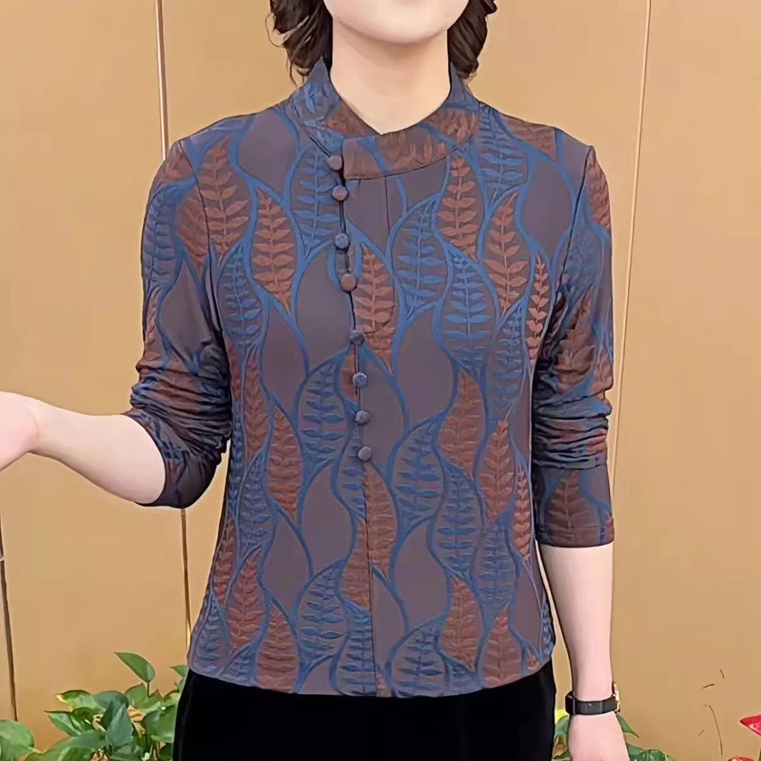 【洋气】新款轻奢设计感不规则圆领印花长袖打底衫T恤女遮肚子修身