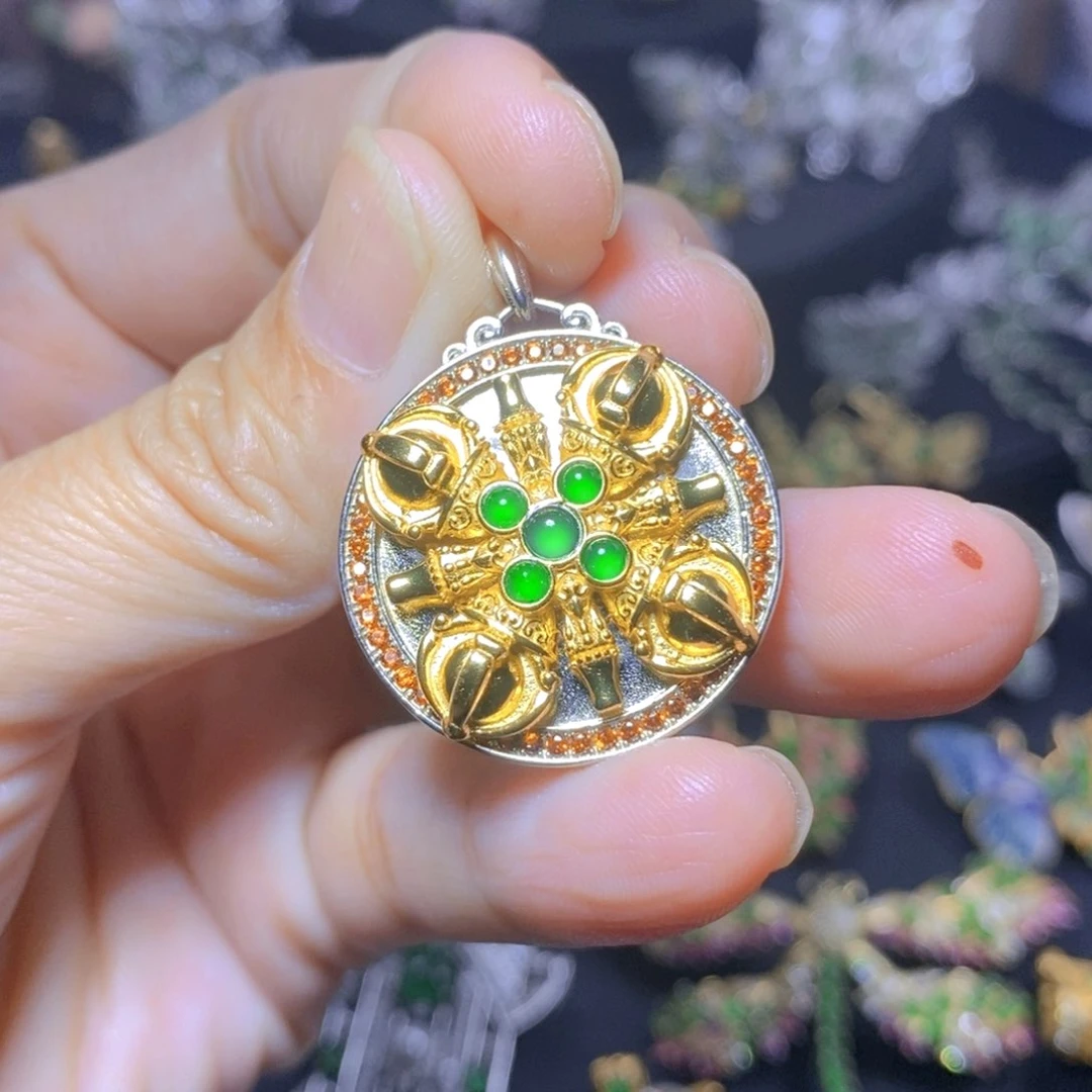 翡翠银S925镶嵌毛衣链天然翡翠