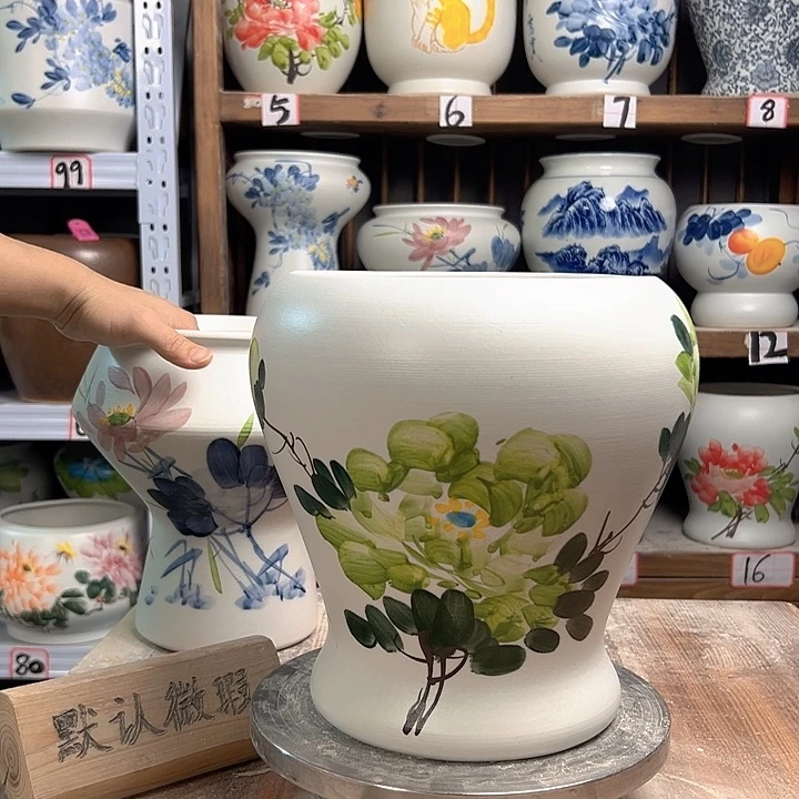 陶鱼尾绿绿牡丹陶瓷