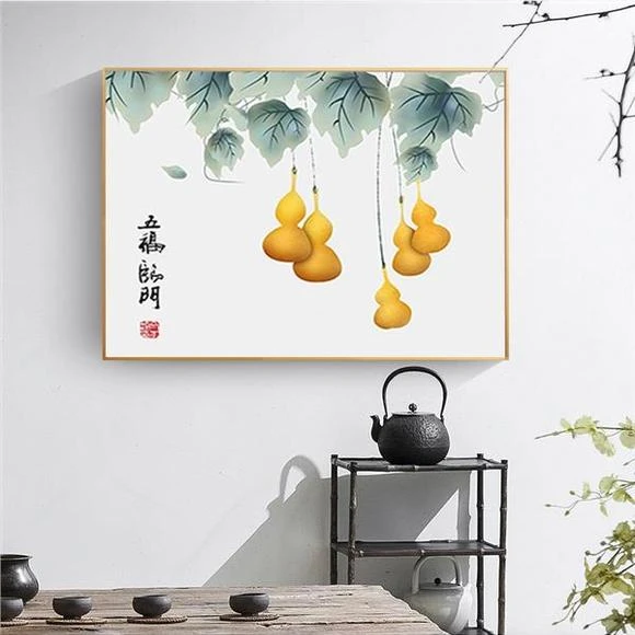致韬葫芦新中式壁画五福临门玄关客厅装饰画餐厅入户福禄挂画卧室