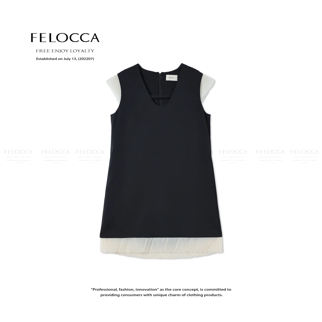 【FELOCCA】U领可拆卸飞袖拼接撞色气质时尚设计感连衣裙25SLQ357