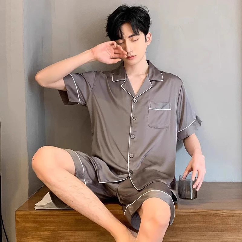2025新款睡衣男春秋冰丝夏季薄款短袖长裤男款宽松家居服套装夏天