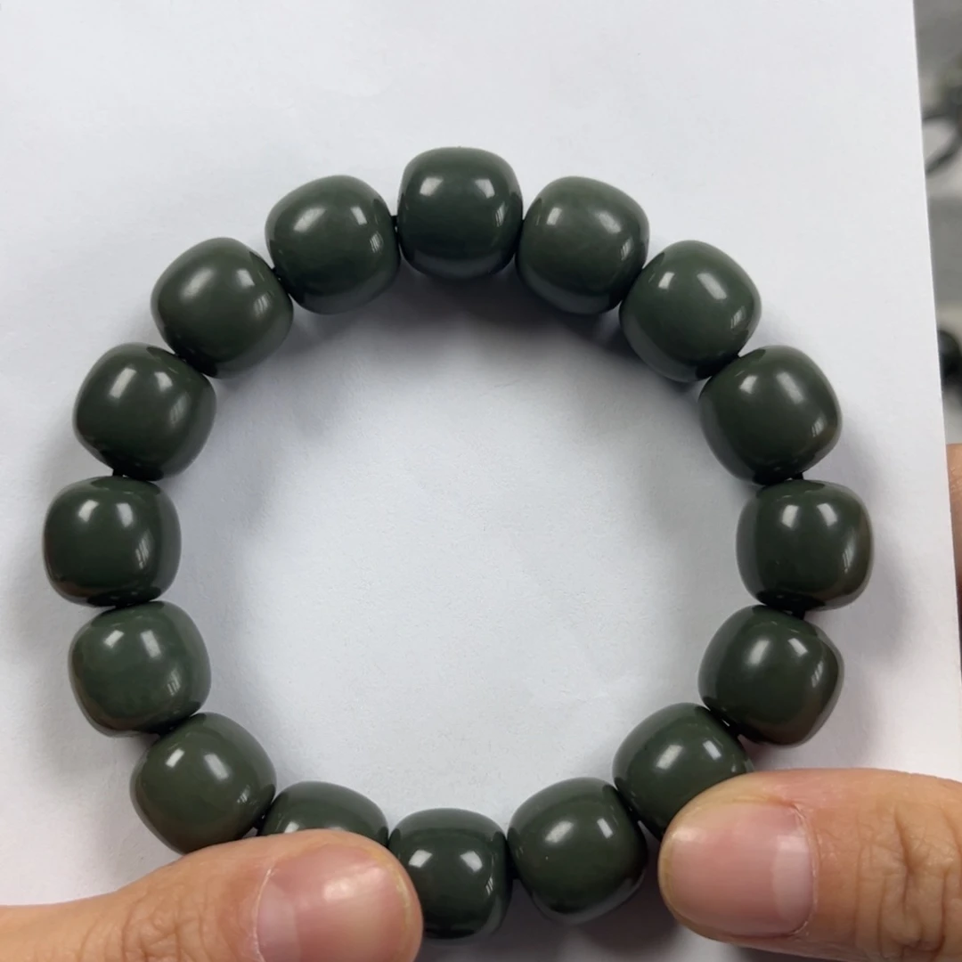 和田玉手链未镶嵌卡14老形珠