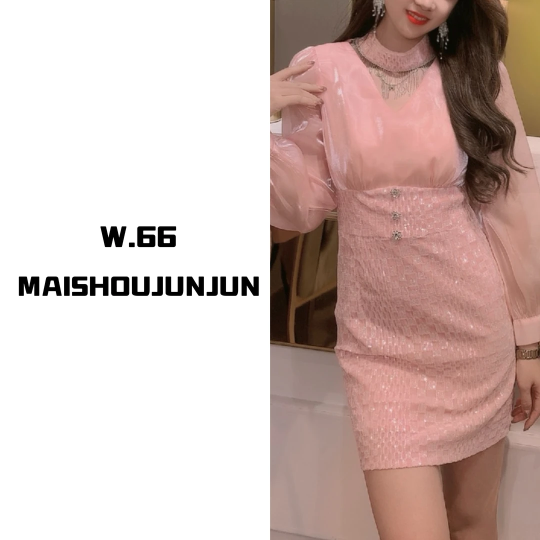 新款设计师V领流苏挂脖性感连衣裙10133