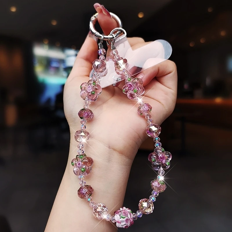 时尚轻奢手机链高级感琉璃水晶手机挂链短款手提链条挂件手机挂绳