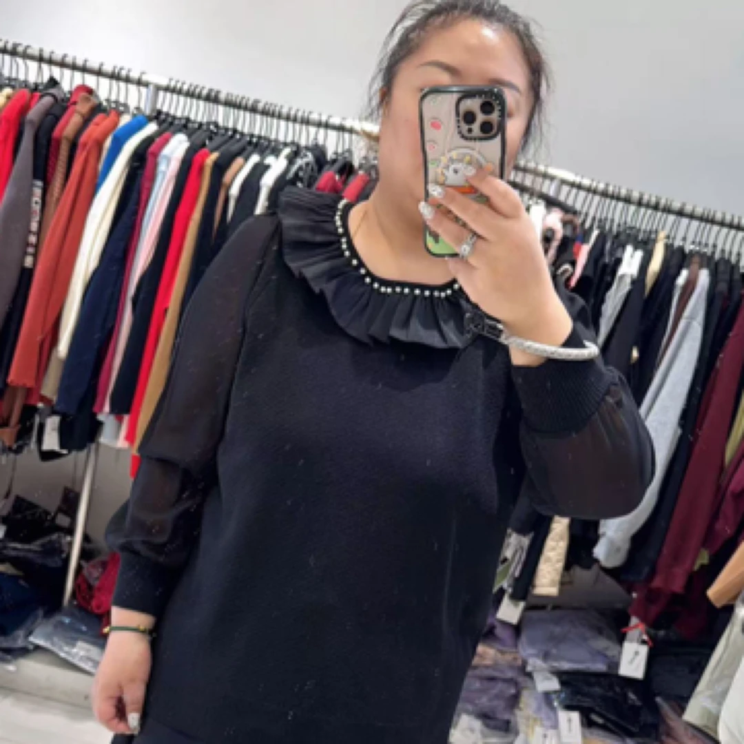 LS5011雪纺拼接针织上衣