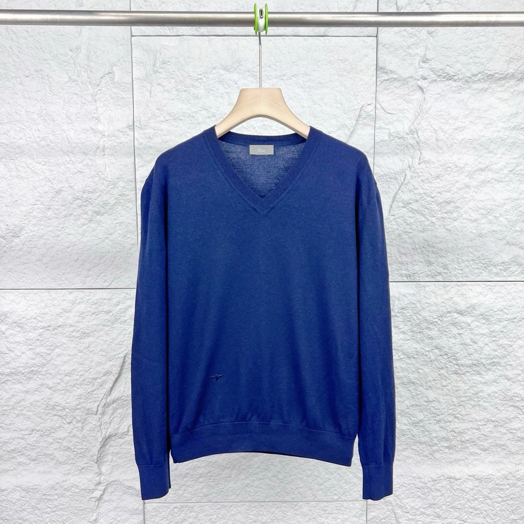 99新 DIOR/迪奥 S码/深蓝色V领纯色长袖毛衫/14433184