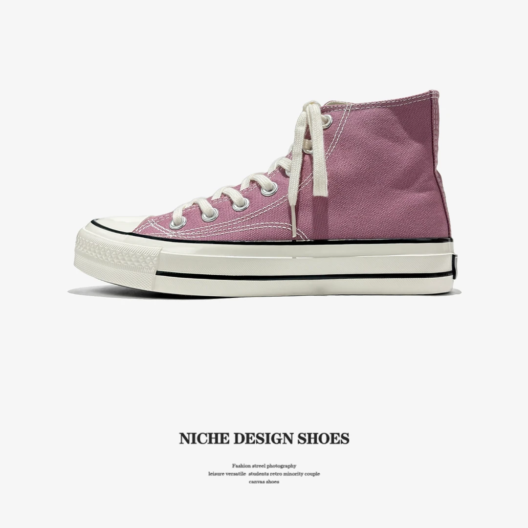 日系1970S豆沙红高帮帆布鞋女百搭潮鞋街头透气运动休闲滑板鞋女