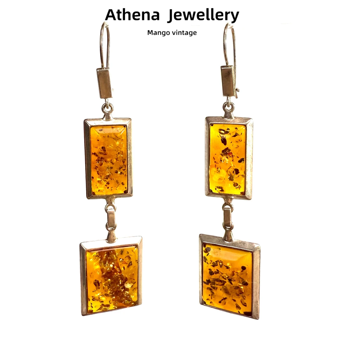 铜合金耳饰 Amber黄色方形耳环简约小众时尚轻奢【正品中古】