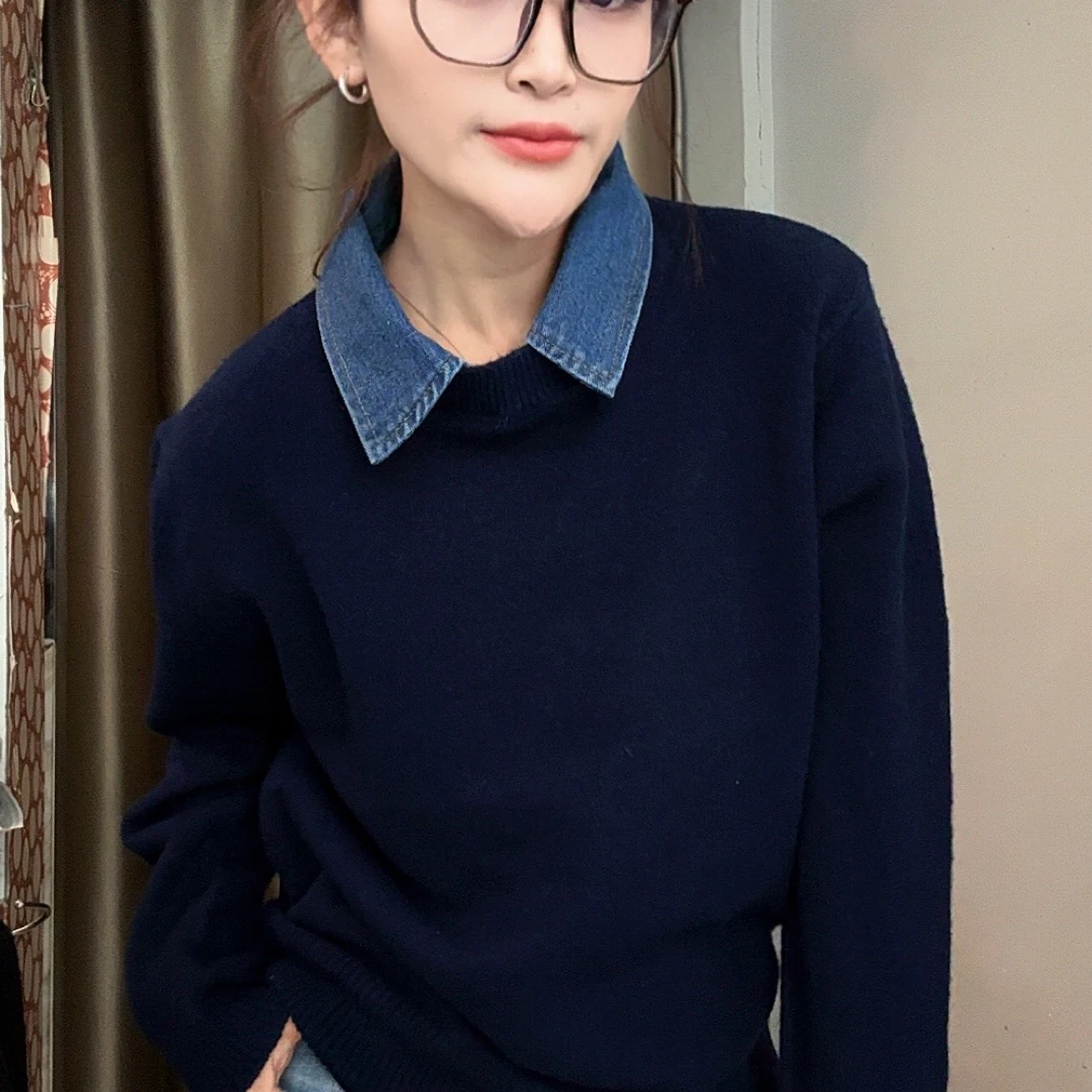假两件款女厚款长袖春季毛针织衫韩版毛衫针织衫时尚