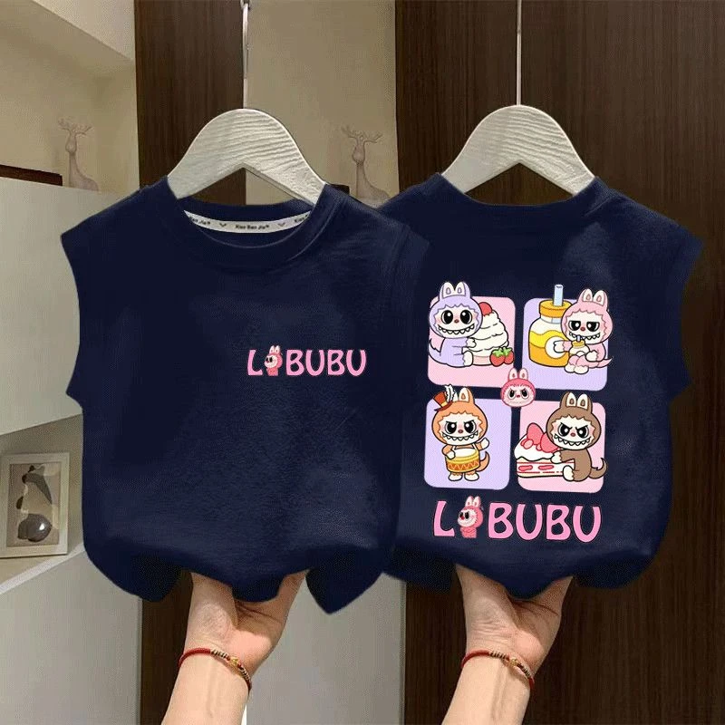 拉布儿童纯棉ins背心洋气女童夏季新款甜美卡通T恤无袖宝宝上衣衫