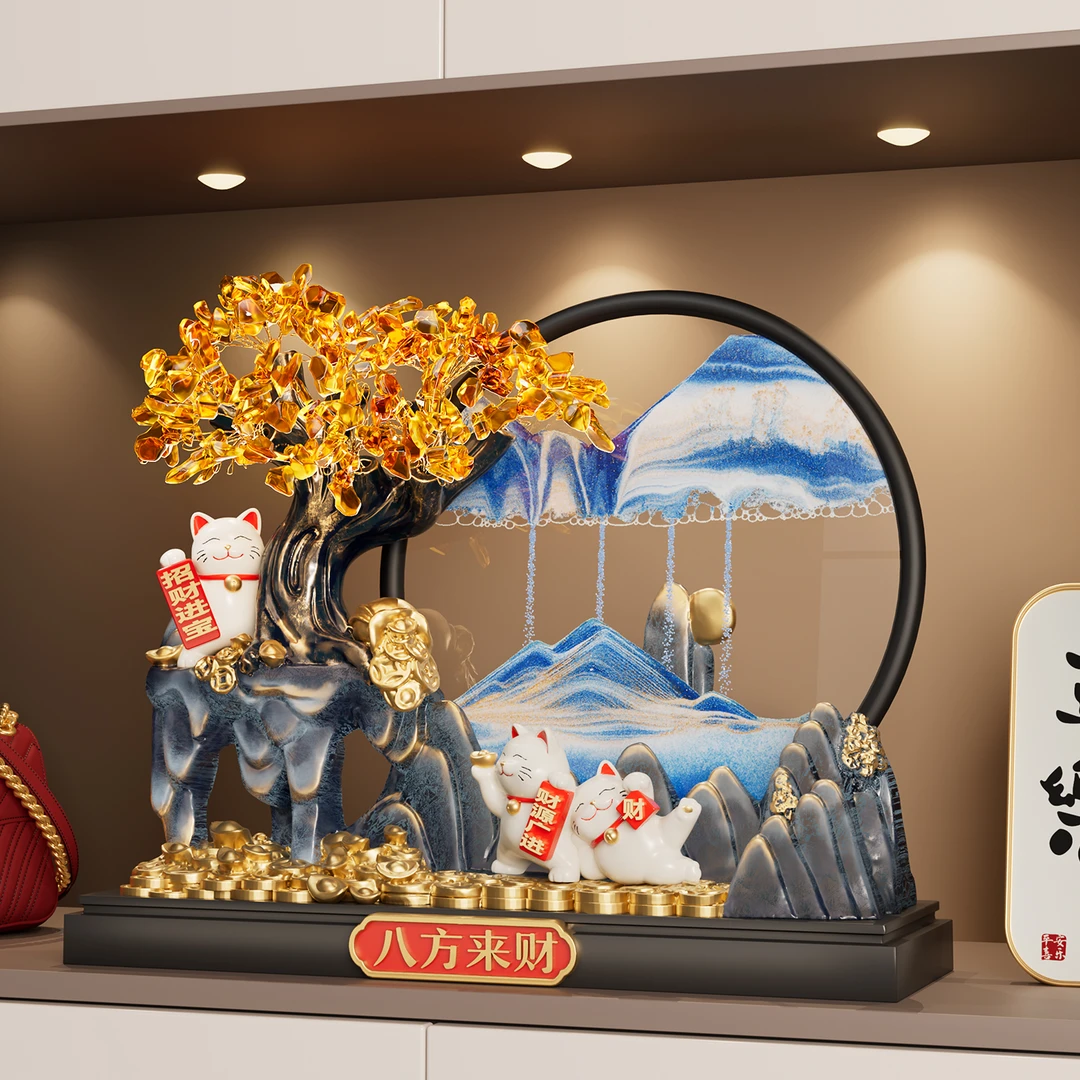 八方来财发财树招财猫摆件办公室客厅酒柜装饰品乔迁新居开业礼物