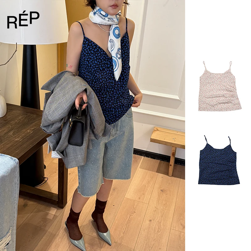 REP-COEMES设计师品牌蓝/粉色印花吊带背心 25SS 早春穿搭