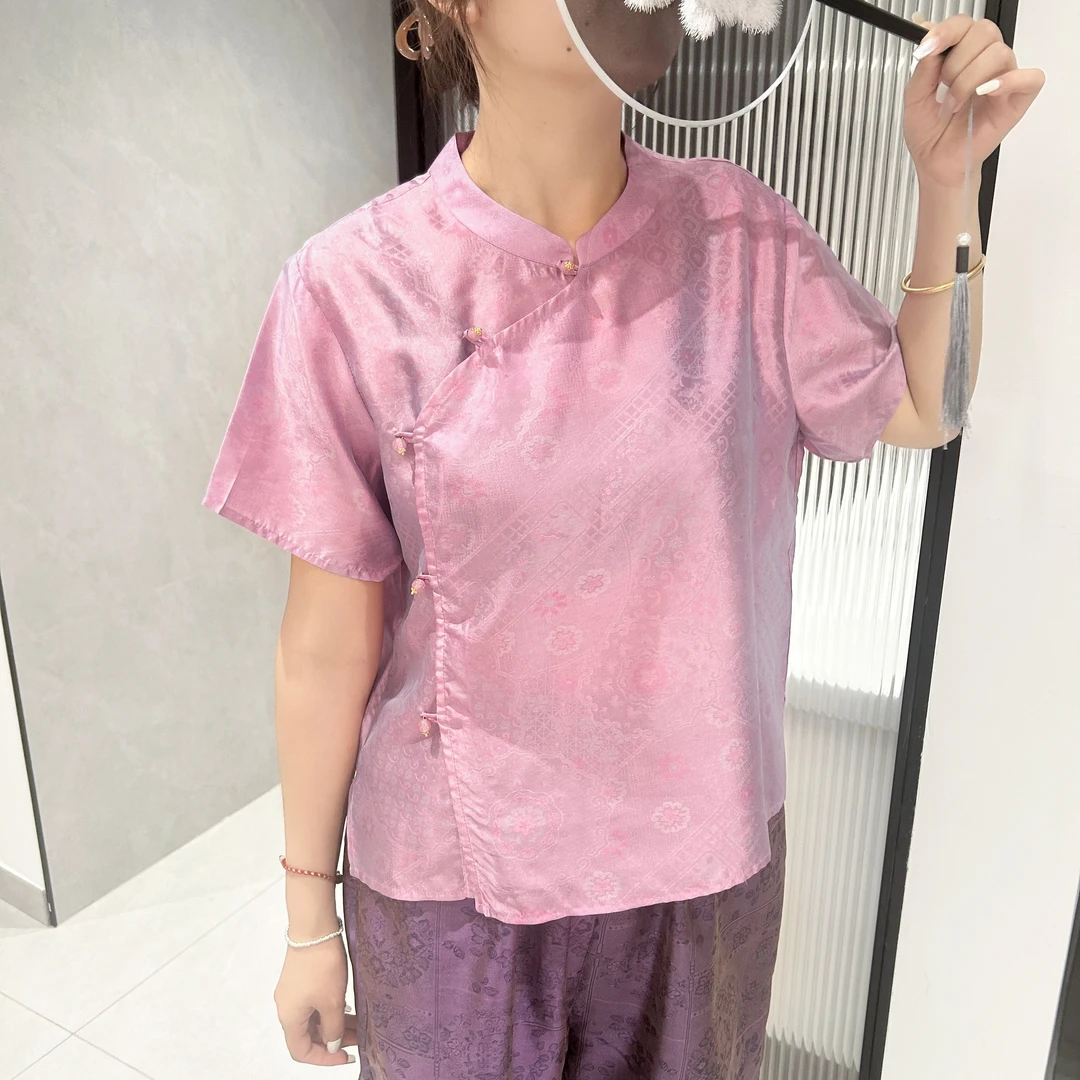 真丝流光绸正肩短袖浮光锦T恤