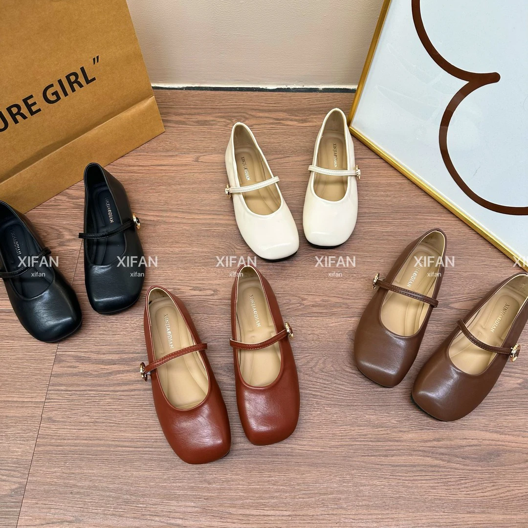 【66】浅口软底复古一脚蹬玛丽珍鞋单鞋百搭平底鞋春季方头春夏