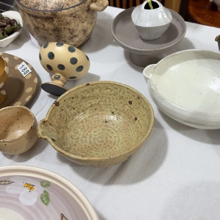 陶阿沐绿粉引片口汤钵