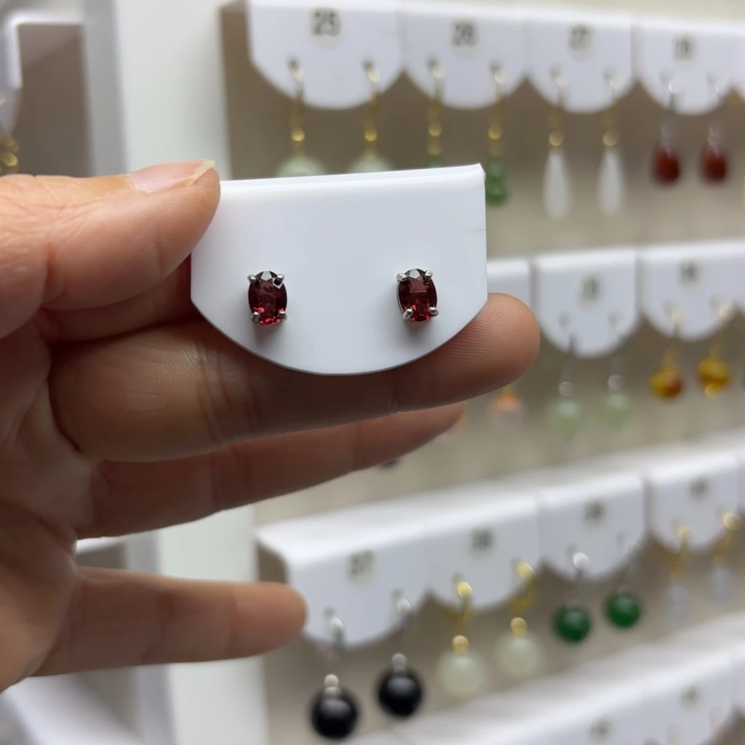 石榴石耳饰银S925镶嵌