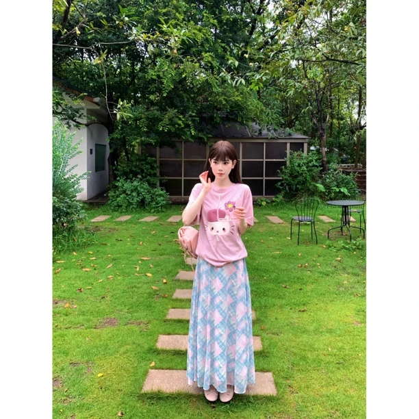 【赵小小&海派甜心】28597 趣味印花短袖韩系减龄独特设计感上衣女