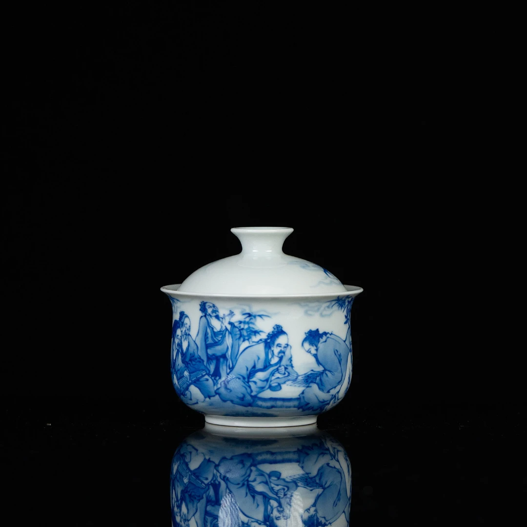 【利贞】竹林七贤盖碗 瓷器盖碗约120cc纯手绘制HYG